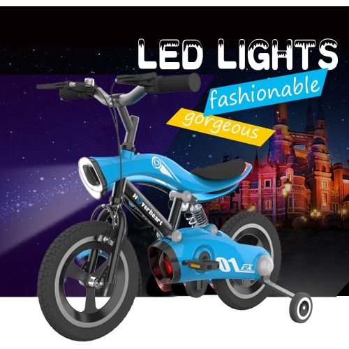  [아마존베스트]HOVER HEART Kids Bike, 12 Wheels Children Bicycle with Led Lights and Training Wheels, Blue and Red Color for 4~8 Years Old Boys & Girls