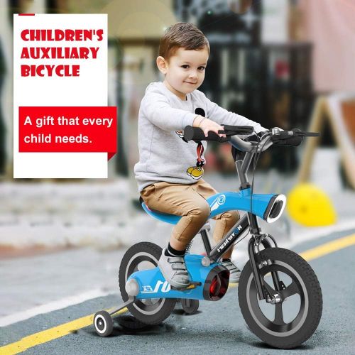  [아마존베스트]HOVER HEART Kids Bike, 12 Wheels Children Bicycle with Led Lights and Training Wheels, Blue and Red Color for 4~8 Years Old Boys & Girls