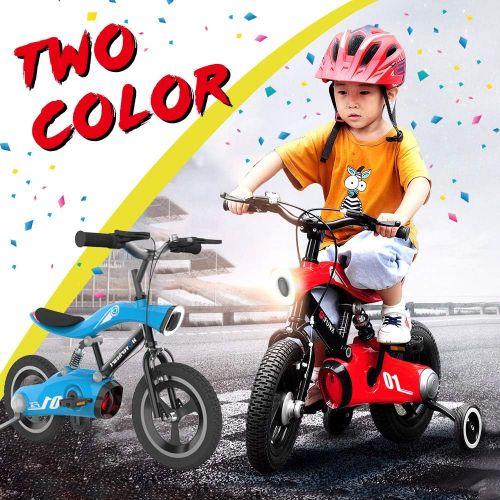  [아마존베스트]HOVER HEART Kids Bike, 12 Wheels Children Bicycle with Led Lights and Training Wheels, Blue and Red Color for 4~8 Years Old Boys & Girls