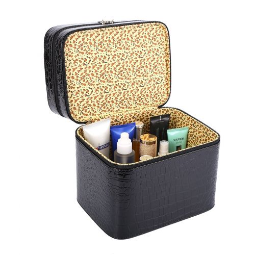  HOYOFO Double Layer Cosmetic Case Storage PU Organizer Travel Multi Layer Desktop Makeup Case Box...