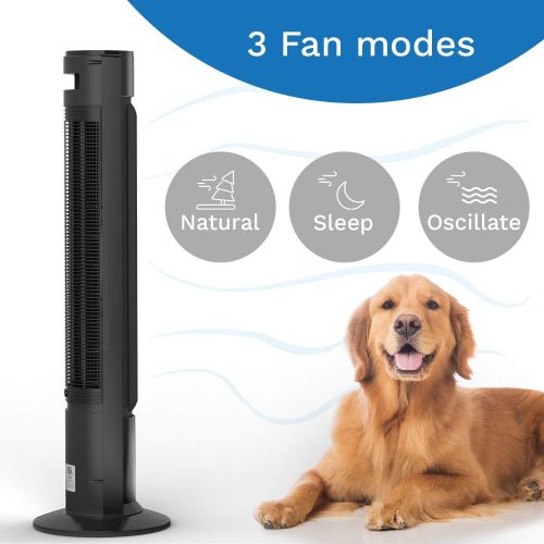  hOmeLabs Tower Fan - 40 Inch Quiet Portable Oscillating Fan with LED Display Built-in Timer 3 Modes and Speed Settings - Remote Controlled Stand Up Cooling Fan for Bedroom and Home