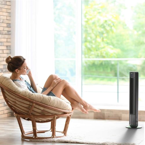  hOmeLabs Tower Fan - 40 Inch Quiet Portable Oscillating Fan with LED Display Built-in Timer 3 Modes and Speed Settings - Remote Controlled Stand Up Cooling Fan for Bedroom and Home