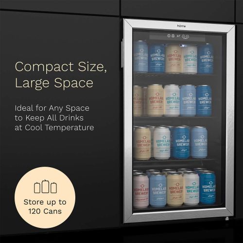  hOmeLabs Beverage Refrigerator and Cooler - 120 Can Mini Fridge with Glass Door for Soda Beer or Wine - Small Drink Dispenser Machine for Office or Bar with Adjustable Removable Sh