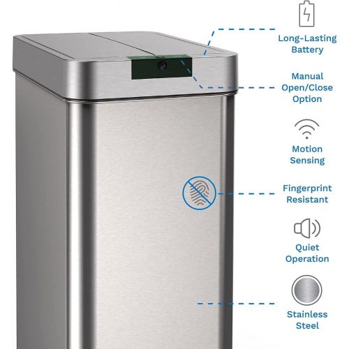  hOmeLabs 13 Gallon Automatic Trash Can for Kitchen - Stainless Steel Garbage Can with No Touch Motion Sensor Butterfly Lid and Infrared Technology