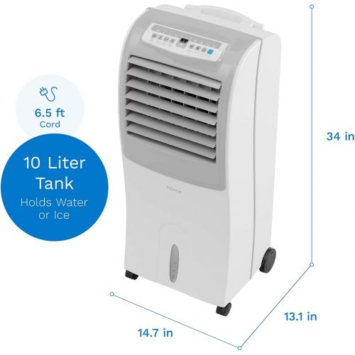  hOmeLabs Evaporative Cooler - Cooling Fan with 3 Wind Modes, 3 Speeds, Timer, Humidifier and Auto Shut Off Function - with 10 Liter Ice Water Tank Capacity - Cools Room up to 200 S
