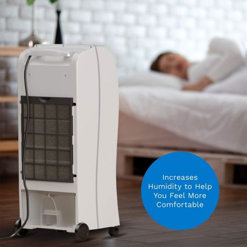  hOmeLabs Evaporative Cooler - Cooling Fan with 3 Wind Modes, 3 Speeds, Timer, Humidifier and Auto Shut Off Function - with 10 Liter Ice Water Tank Capacity - Cools Room up to 200 S