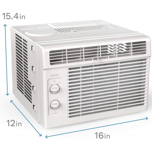  hOmeLabs 5000 BTU Window Mounted Air Conditioner - 7-Speed Window AC Unit Small Quiet Mechanical Controls 2 Cool and Fan Settings with Installation Kit Leaf Guards Washable Filter
