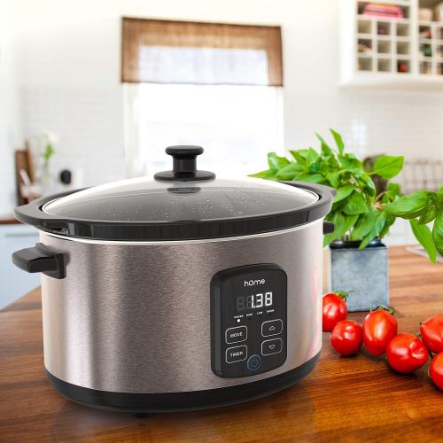  HOmeLabs hOmeLabs 6 Quart Slow Cooker Pot - Digital Programmable Slow Cooker Crock - 10 Hour Timer Auto Shut Off and Instant Food Warmer - Oval Nonstick Removable Crock Stoneware and Stainl