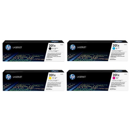 에이치피 HP 201X (CF400X, CF401X, CF402X, CF403X) High Yield Original LaserJet Toner Cartridge 4-Color Set -- Black, Cyan, Magenta, Yellow