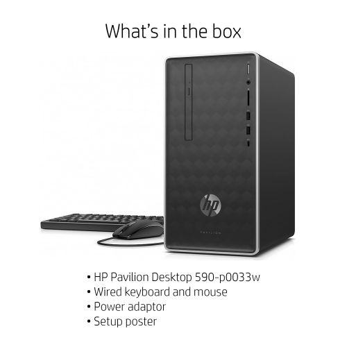 에이치피 HP Pavilion Desktop Tower, Intel Core i3-8100, Intel UHD Graphics 630, 1TB HDD + 16GB Intel Optane memory, 4GB SDRAM, DVD, Mouse and Keyboard, Ash Silver, 590-p0033w