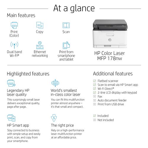 에이치피 HP Color Laser MFP 178nw All-in-One Laser Printer