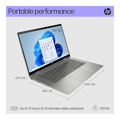 에이치피 HP Envy 2-in-1 Convertible Laptop, 15.6 inch IPS Touchscreen, AMD Ryzen 5 7530U Processor, Backlit Keyboard, Wi-Fi 6, Bang & Olufsen Audio, 13 Hr Battery Life, Windows 11 (32GB RAM | 1TB PCIe SSD)