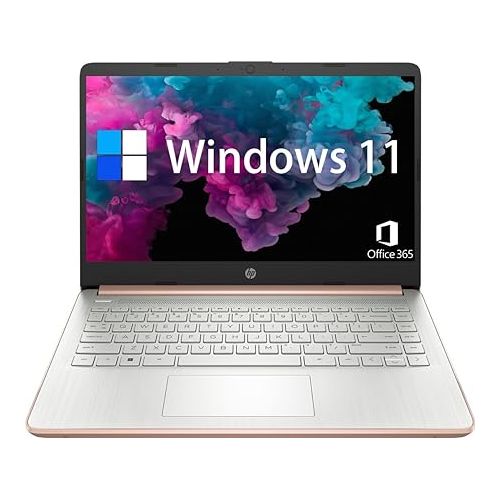 에이치피 HP 14 Laptop for College Students, School, 14 Inch HD Display, Intel Celeron N4120, 8GB RAM, 192GB Storage (64GB eMMC + 128GB SD Card), Windows 11, 1 Year Office 365, Webcam, Rose Gold, PCM