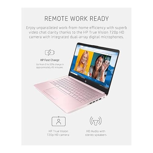 에이치피 HP 14-inch HD Thin & Light Laptop, Intel Celeron Quad-Core Processor, Long Battery Life, Webcam, Bluetooth, Wi-Fi, P500 SSD, Pink, Win 11 + 1 Year Microsoft 365 (8GB RAM | 320GB Storage)