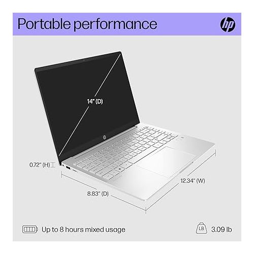 에이치피 HP Pavilion Plus 14 inch Laptop, 2.8K OLED Display, 13th Generation Intel Core i7-1355U, 16 GB RAM, 1 TB SSD, NVIDIA GeForce RTX 2050 Graphics, Windows 11 Pro, 14-eh1299nr (2023)