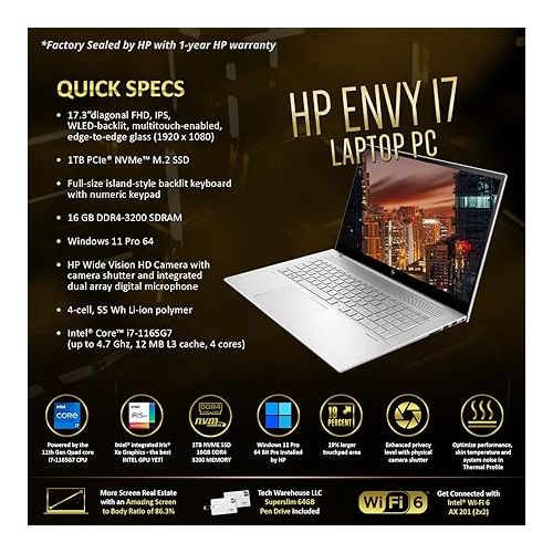 에이치피 HP Envy 17T Laptop, Intel Core Ultra 7 155H,16GB RAM, 1 TB PCIe NVMe M.2 SSD, 17.3
