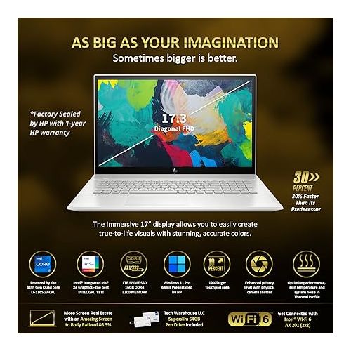 에이치피 HP Envy 17T Laptop, Intel Core Ultra 7 155H,16GB RAM, 1 TB PCIe NVMe M.2 SSD, 17.3