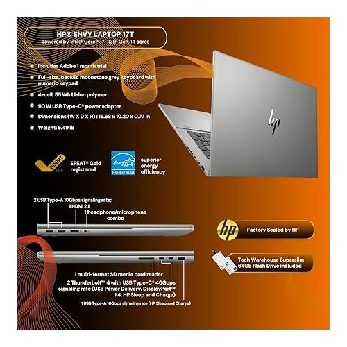 에이치피 HP Envy 17T Laptop, i7-1Intel® Core™ i7-13700H 13th gen 14 cores, 32GB RAM, 1 TB NVMe SSD, 17.3