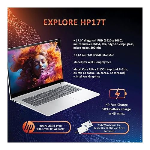 에이치피 HP Envy 17T Laptop, Intel® Core™ Ultra 7 155H,16GB RAM, 512 GB PCIe NVMe M.2 SSD, 17.3