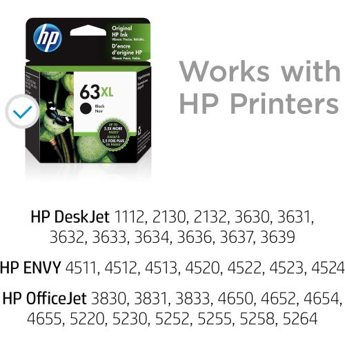 에이치피 [아마존베스트]HP 63XL Black Ink Cartridge (F6U64AN) for HP Deskjet 1112 2130 2132 3630 3632 3633 3634 3636 3637 HP ENVY 4512 4513 4520 4523 4524 HP Officejet 3830 3831 3833 4650 4652 4654 4655