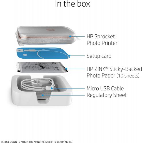 에이치피 [아마존베스트]HP Sprocket Portable Photo Printer, X7N07A, Print Social Media Photos on 2x3 Sticky-Backed Paper - White