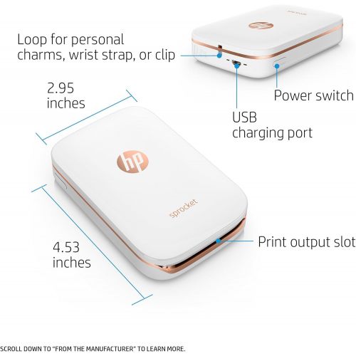 에이치피 [아마존베스트]HP Sprocket Portable Photo Printer, X7N07A, Print Social Media Photos on 2x3 Sticky-Backed Paper - White