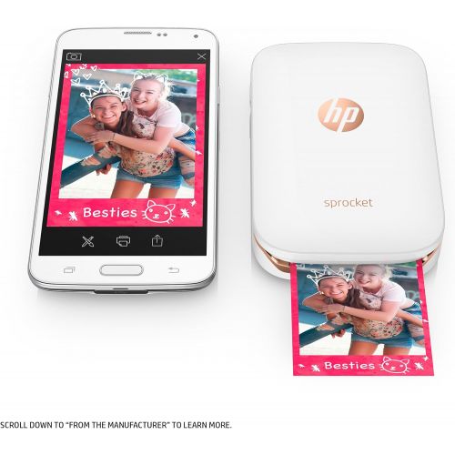 에이치피 [아마존베스트]HP Sprocket Portable Photo Printer, X7N07A, Print Social Media Photos on 2x3 Sticky-Backed Paper - White