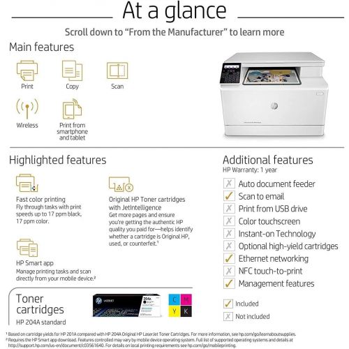 에이치피 [아마존베스트]HP Color Laserjet Pro M180nw All in One Wireless Color Laser Printer with Mobile Printing & Built-in Ethernet (T6B74A)