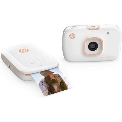 에이치피 HP Sprocket 2-in-1 Portable Photo Printer & Instant Camera Bundle with 8GB MicroSD Card and ZINK Photo Paper  White (5MS95A)