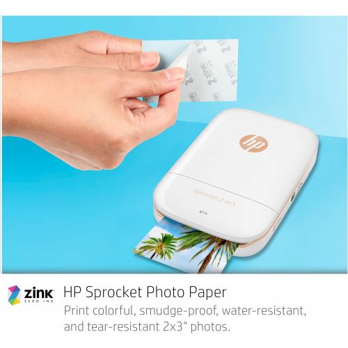 에이치피 HP Sprocket 2-in-1 Portable Photo Printer & Instant Camera Bundle with 8GB MicroSD Card and ZINK Photo Paper  White (5MS95A)