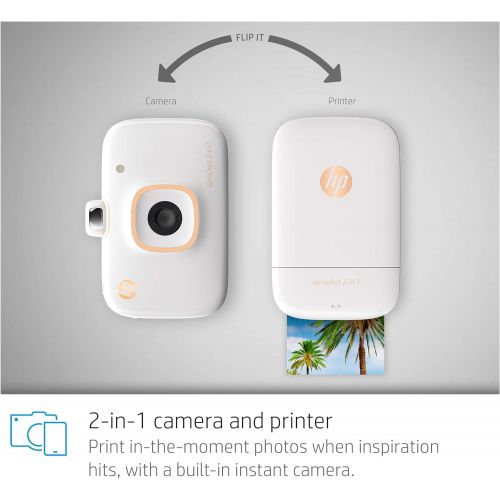 에이치피 HP Sprocket 2-in-1 Portable Photo Printer & Instant Camera Bundle with 8GB MicroSD Card and ZINK Photo Paper  White (5MS95A)