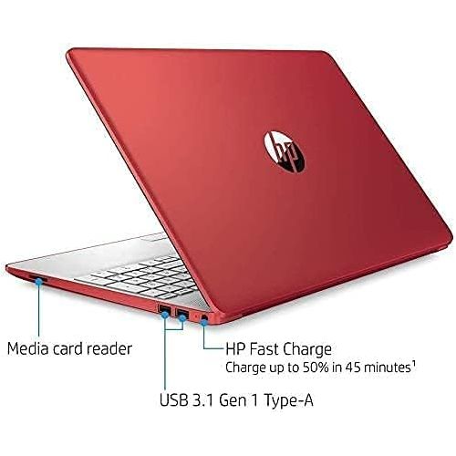 에이치피 2021 HP 15.6 HD WLED Laptop, Intel Pentium Gold 6405U Dual Core Processor, 4GB RAM, 128GB SSD, HDMI, Webcam, Intel UHD Graphics 605, Bluetooth, Wi Fi, Windows 10 S, Red, with SKYPC