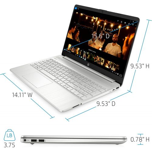 에이치피 HP 15 15.6 FHD Laptop Computer, AMD Ryzen 3 3250U up to 3.5GHz, 4GB DDR4 RAM, 128GB SSD, 802.11AC WiFi, Bluetooth 5.0, Webcam, Type C, HDMI, Silver, Windows 10 S, BROAGE 64GB Flash