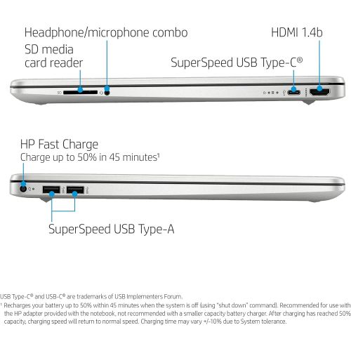 에이치피 HP 15 15.6 FHD Laptop Computer, AMD Ryzen 3 3250U up to 3.5GHz, 4GB DDR4 RAM, 128GB SSD, 802.11AC WiFi, Bluetooth 5.0, Webcam, Type C, HDMI, Silver, Windows 10 S, BROAGE 64GB Flash