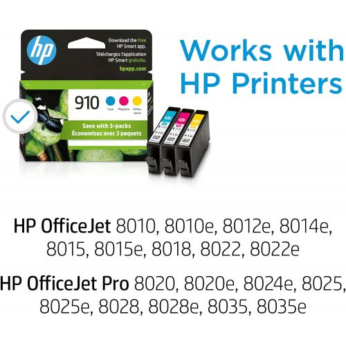 에이치피 HP 910 | 3 Ink Cartridges | Cyan, Magenta, Yellow | 3YL58AN, 3YL59AN, 3YL60AN