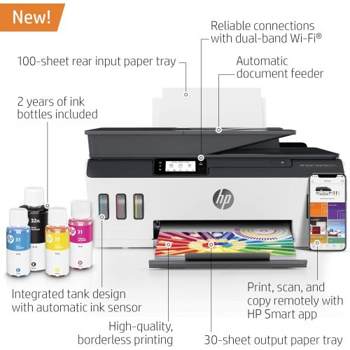 에이치피 HP Smart -Tank Plus 651 Wireless All-in-One Ink -Tank Printer | up to 2 Years of Ink in Bottles | Auto Document Feeder | Mobile Print, Scan, Copy (7XV38A)