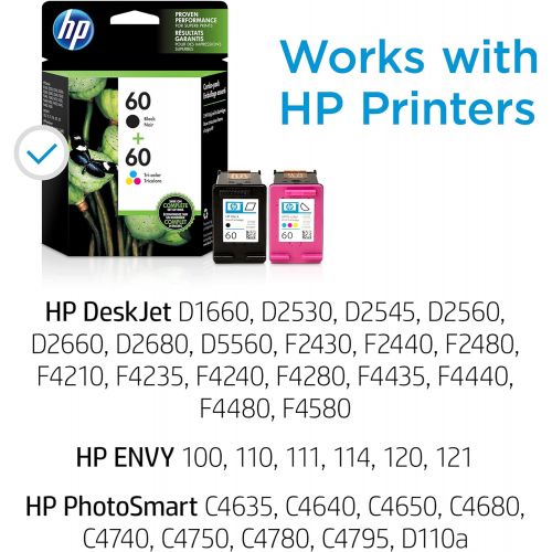 에이치피 HP 60 | 2 Ink Cartridges | Black, Tri-color | CC640WN, CC643WN, Model:N9H63FN#140