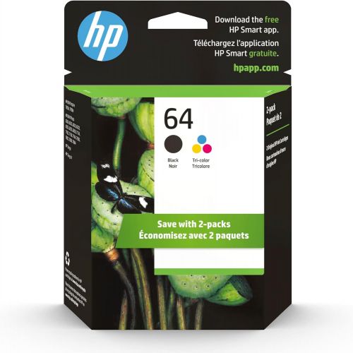 에이치피 HP 64 | 2 Ink Cartridges | Black, Tri-color | N9J90AN, N9J89AN