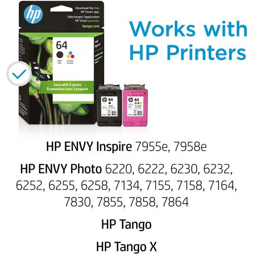 에이치피 HP 64 | 2 Ink Cartridges | Black, Tri-color | N9J90AN, N9J89AN