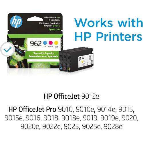 에이치피 HP 962 | 3 Ink Cartridges | Cyan, Magenta, Yellow | 3HZ96AN, 3HZ97AN, 3HZ98AN, Black