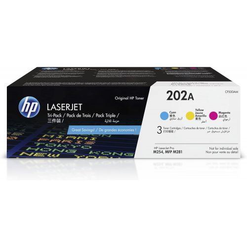 에이치피 HP 202A | CF501A, CF502A, CF503A | 3 Toner Cartridges | Cyan, Magenta, Yellow