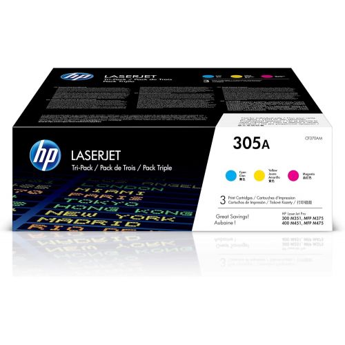 에이치피 HP 305A | CE411A, CE412A, CE413A | 3 Toner Cartridges | Cyan, Yellow, Magenta