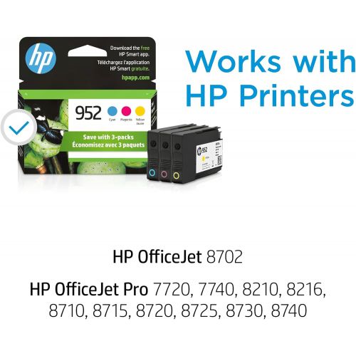 에이치피 HP 952 | 3 Ink Cartridges | Cyan, Magenta, Yellow | L0S49AN, L0S52AN, L0S55AN