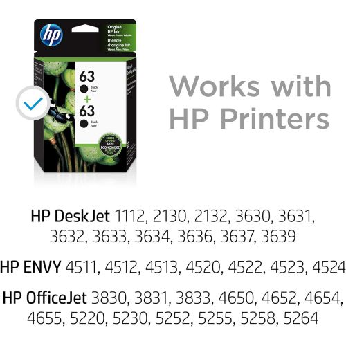 에이치피 HP 63 | 2 Ink Cartridges | Black | F6U62AN