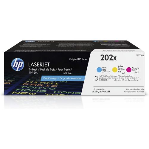 에이치피 HP 202X | CF501X, CF502X, CF503X | 3 Toner Cartridges | Cyan, Magenta, Yellow | High Yield