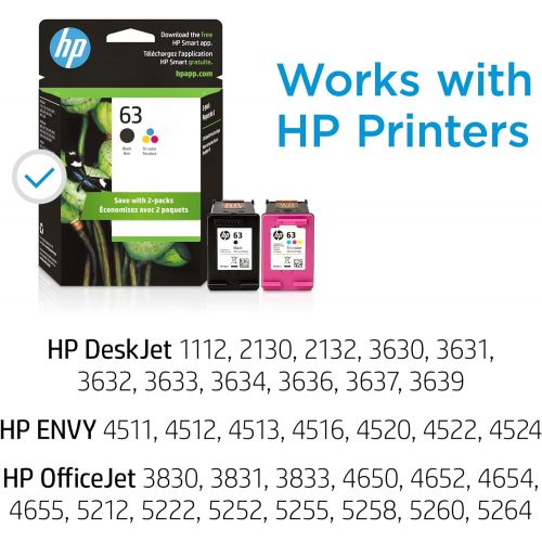 에이치피 HP 63 | 2 Ink Cartridges | Black, Tri-color | F6U61AN, F6U62AN