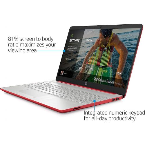 에이치피 2021 HP Pavilion 15.6 HD Laptop Computer, Intel Pentium Gold 6405U, 4GB RAM, 128GB SSD, HD Webcam, USB-C, HDMI, Ethernet RJ 45, Windows 10 S, Red, TiTac MicroSD Card