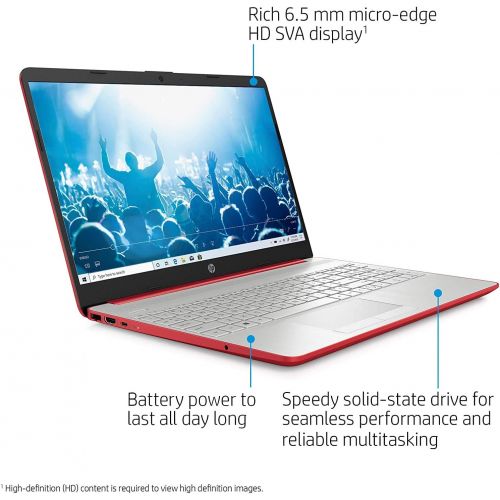 에이치피 2021 HP Pavilion 15.6 HD Laptop Computer, Intel Pentium Gold 6405U, 4GB RAM, 128GB SSD, HD Webcam, USB-C, HDMI, Ethernet RJ 45, Windows 10 S, Red, TiTac MicroSD Card