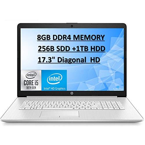 에이치피 HP 2020 Pavilion 17.3 FHD IPS High Performance Laptop Computer, 10th Gen Intel Core i5-10210u, 8GB RAM, 256GB SSD,1TB HDD Intel UHD Graphics, HD Audio, HD Webcam, Win10 with E.S Ho