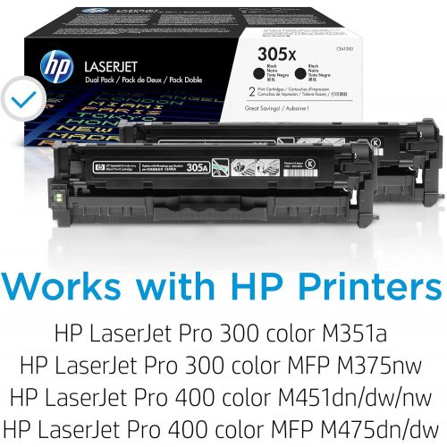 에이치피 HP 305X CE410XD 2 Toner-Cartridges Black Works with HP LaserJet Pro Color M451 series, M475 series, M375nw High Yield